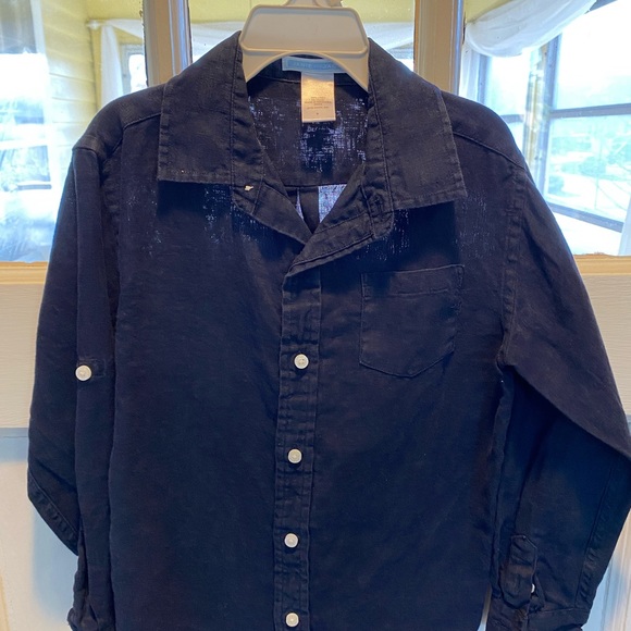 Janie and Jack boys navy linen shirt - Picture 2 of 2